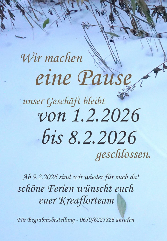 Geschlossen von 1.2. bis 8.1.2026